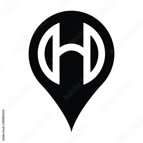 Minimalist map pin with a home icon inside. isolated on White Background