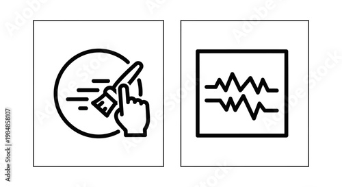 Hand with brush tool icon and waveform blur effect icon software photoshop manipulation sharpness creative waveform frequency measurement spectrum analysis technology application