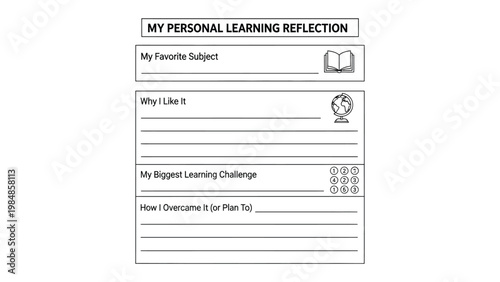 Learning Reflection: A visual representation of personal growth, designed to capture insights, favorite subjects, challenges, and aspirations within a learning journey.