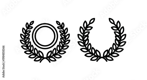 Two laurel wreath icons one with center circle achievement recognition competition champion celebration medallion excellence template