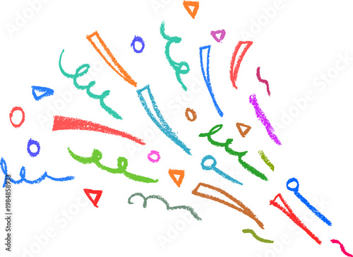 Quadro su tela Party Popper Explosion Colorful Confetti Crayon Chalk Drawing PNG Transparent