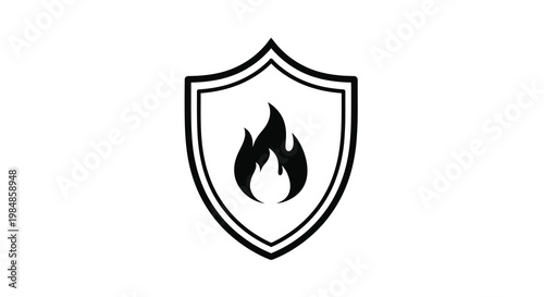 Black and white shield icon featuring a flame symbol within its borders