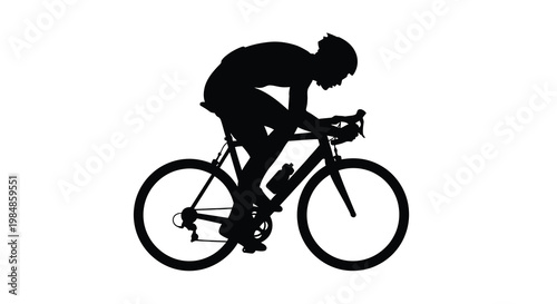 Silhouette of a cyclist riding a road bike against a white background
