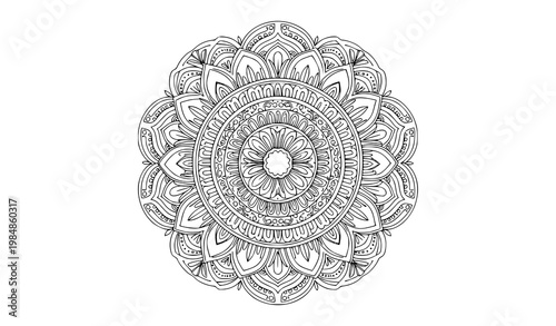 Beautiful mandala coloring page vector with intricate circular ornamental design in clean line art style isolated on white