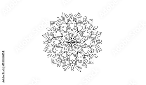 Artistic mandala coloring page vector with abstract ornamental design in modern line art style isolated on white