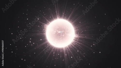 Luminous Celestial Orb Radiating Brilliant Energy and Sparkling Particles in the Dark Expanse, Evoking a Sense of Cosmic Power, Universal Mystery, and Stellar Brilliance