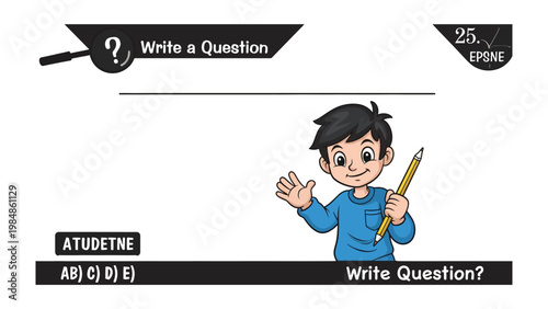 Asking for Guidance: An illustrated image showcasing a child enthusiastically asking to write a question for educational purposes.