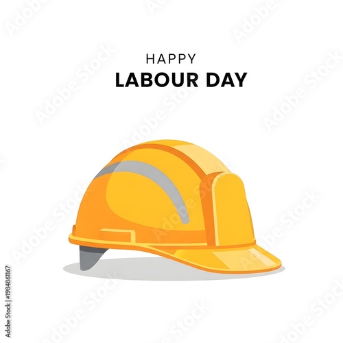 Happy Labour Day Greeting Card with Yellow Construction Safety Helmet Illustration