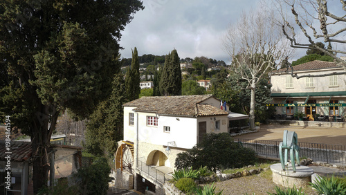 Traditional old stone houses on a street in the medieval town of Saint Paul de Vence, French Riviera, South of France
