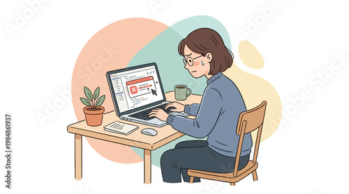 Stressed employee fixing urgent business mistake under pressure on computer