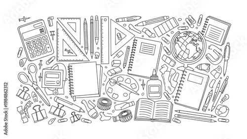 Back to School Essentials: A comprehensive array of school supplies neatly arranged. featuring creativity and the tools needed for learning.