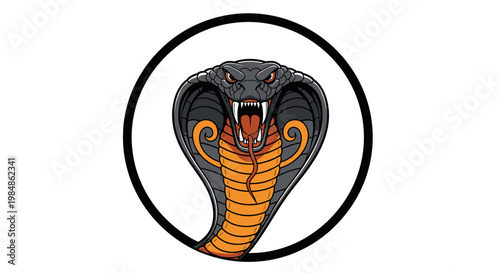 Aggressive Cobra Snake Head Portrait in Circular Frame