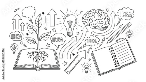 The Genesis of Brilliance: An artistic vector illustration of the mind's imaginative potential and the inception of ideas.