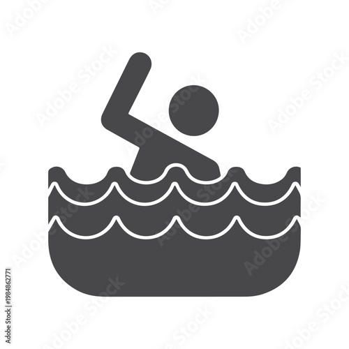 Drowning Man Floating in Water Icon – Emergency Rescue Symbol for Danger, Lifesaving, Water Safety Alert, Swimming Hazard Sign Design.