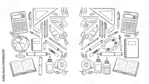 Stationery Selection: Meticulously arranged essential stationary supplies, showcasing a diverse array of tools for learning and creative expression.