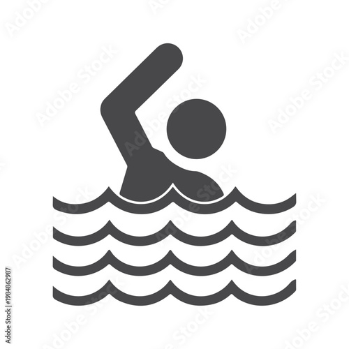 Drowning Man Floating in Water Icon – Emergency Rescue Symbol for Danger, Lifesaving, Water Safety Alert, Swimming Hazard Sign Design.