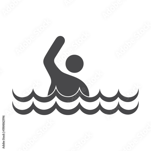 Drowning Man Floating in Water Icon – Emergency Rescue Symbol for Danger, Lifesaving, Water Safety Alert, Swimming Hazard Sign Design.