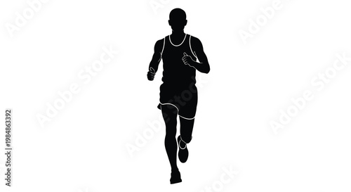 Silhouette of a runner in motion facing forward with determined stride