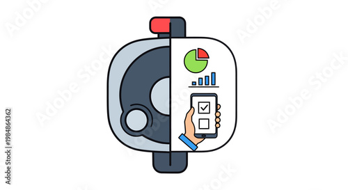 smartwatch with graphs and pie chart on screen