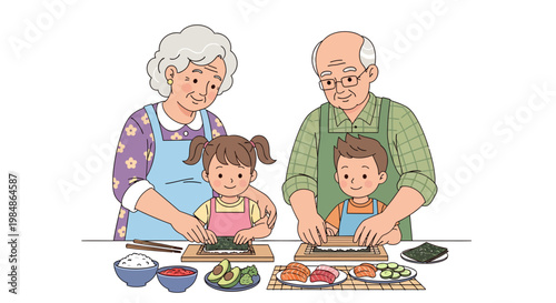 happy family cooking together in the kitchen