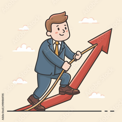 Businessman Climbing Growth Arrow Success Concept Background