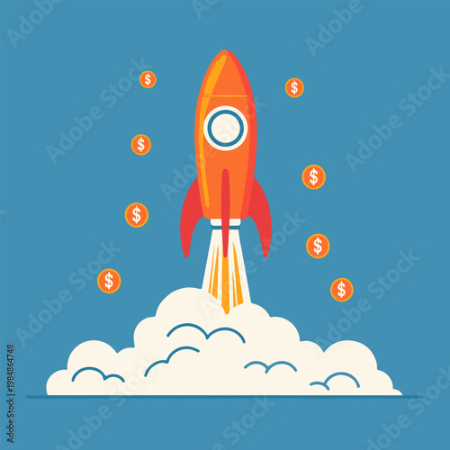 Startup Rocket Launch and Business Growth Success Concept Background