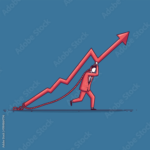 Businessman Pushing Up Financial Growth Chart Arrow Concept Background
