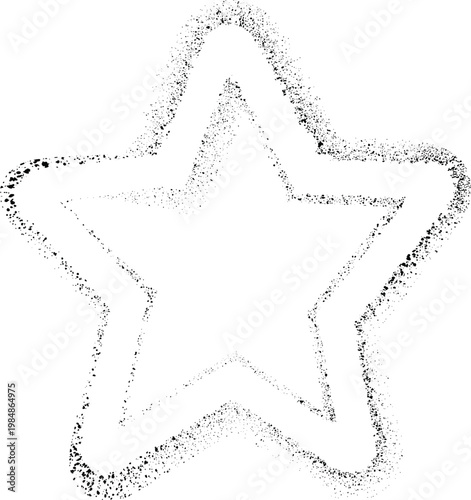 Abstract star shape with stippled grain texture and black spray paint effect vector for retro indie aesthetic and vintage streetwear graphic designs.