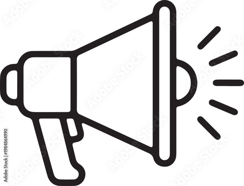 Art & Illustration, Marketing megaphone bullhorn outline icon for public announcement.
