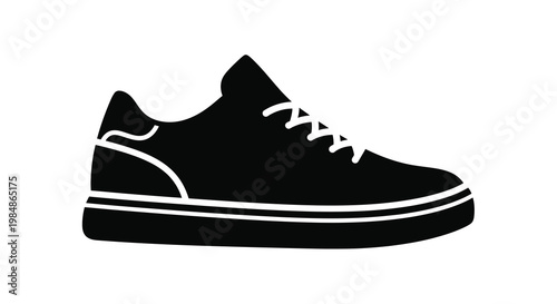 Simple black and white outline of a single athletic shoe