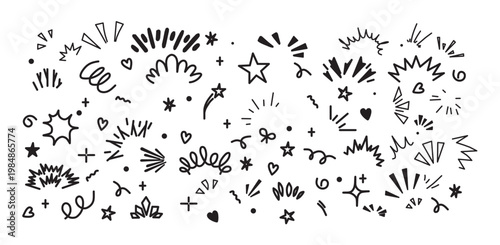 Hand Drawn Doodle Sparkles and Comic Explosion Elements Vector Set for Graphic Design and Social Media