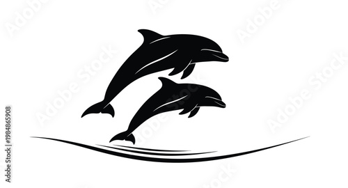 Two dolphins leaping from waves a striking silhouette on transparent background