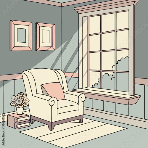 A white armchair with a pink pillow sits in a room