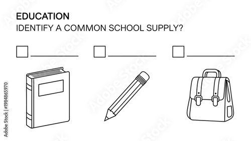 School Essentials: A graphic illustration showcasing a notebook, a pencil, and a school bag, all essential for education.