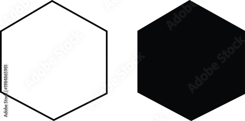 Hexagon shapes  white and black geometric forms  simple icons  basic polygons