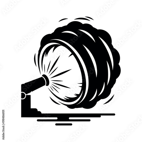 Black and White Illustration of a Spinning Wheel with Spokes.