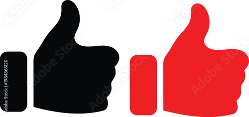 Thumbs up icons in black and red for approval and disapproval  social media symbols