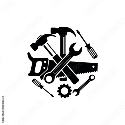 Black and white tools icon set.