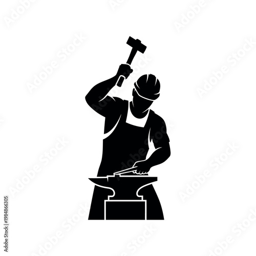 Blacksmith working with hammer and anvil.
