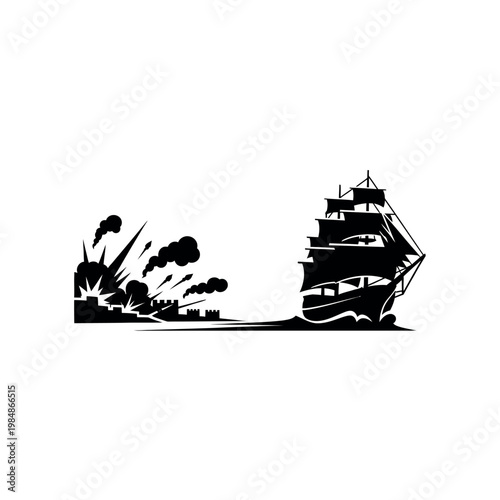 Pirate Ship Sailing Through Explosion.
