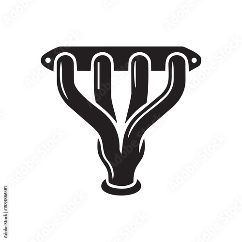 Black Silhouette Symmetrical Tubular Exhaust Manifold Vector Icon