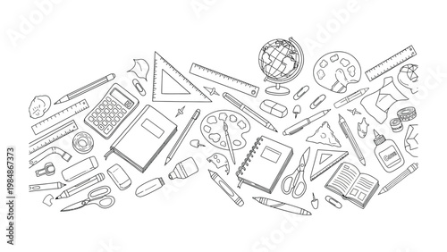 School Supplies Doodle: A collection of meticulously sketched school supplies, inviting a sense of readiness for education.