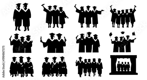 Graduation day silhouettes showcasing successful college graduates celebrating academic achievement and future aspirations, symbolizing educational milestones, triumphant moments, and bright futures a