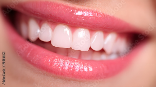 Radiant Smile: A close-up shot of a beaming smile, showcasing healthy, pearly-white teeth and perfectly shaped, vibrant lips, reflecting joy and wellness.