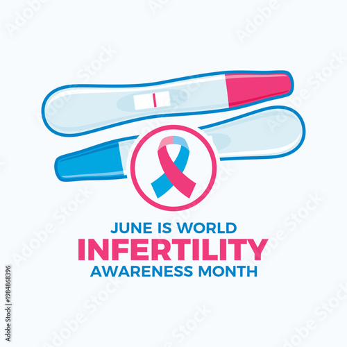 June is World Infertility Awareness Month poster vector illustration. Pink and blue awareness ribbon and negative pregnancy test icon vector. Template for background, banner, card. Important day