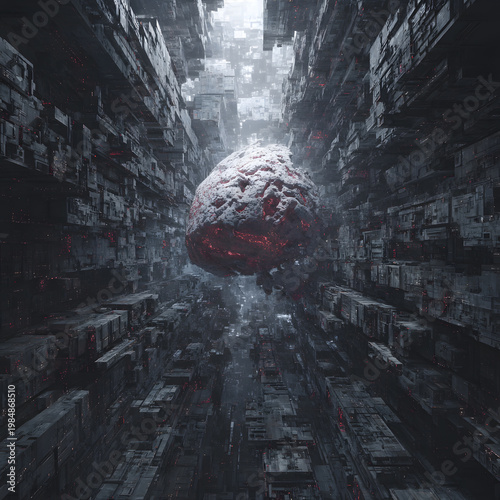 Futuristic Core:  A breathtaking view of a towering, metallic structure with a glowing core, with sharp lines. This futuristic scene evokes a sense of both wonder and the unknown.