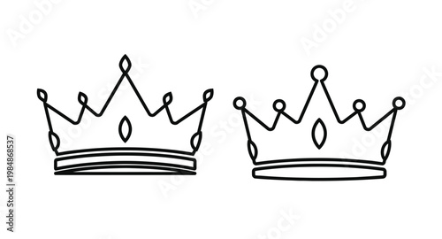 Two elegant crown sketches with decorative details on transparent background silhouette