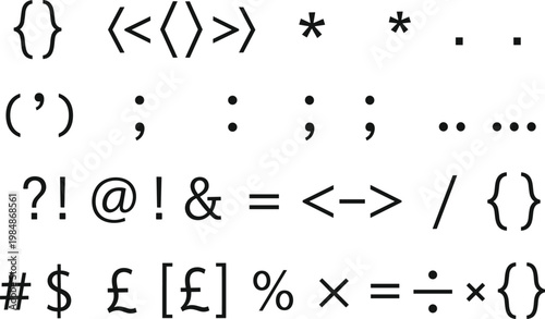 Collection of Punctuation Marks, Symbols, and Special Characters in Clean Typeface for Typographic Design, Coding, and Graphic Projects