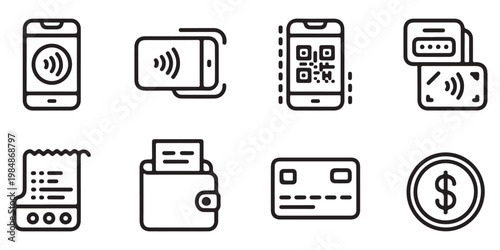 Mobile Banking and Contactless Payment Icon Collection