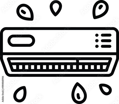 Air conditioner, dehumidifier, water droplets, minimalist icon, black line art